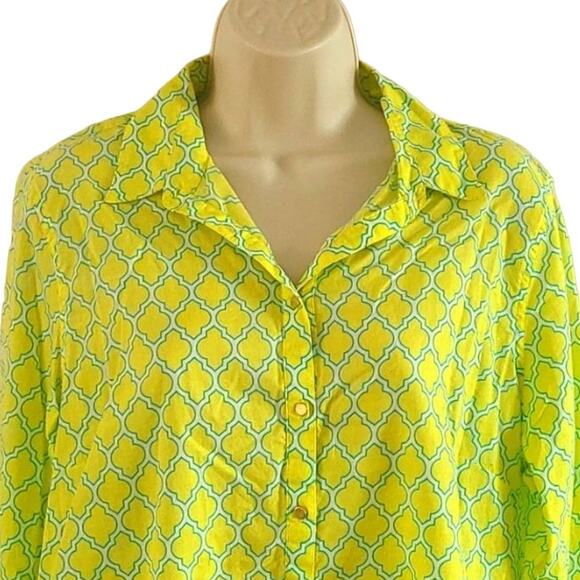 Lands' End Women's Abstract Print Long Sleeve Blouse Size 14 Petite -Yellow/Blue - Picture 6 of 8